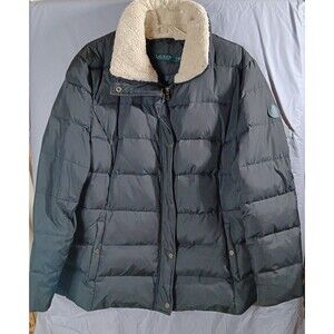 Lauren Ralph Lauren Womens 1x Puffer Coat Jacket Black Faux Shearling Collar